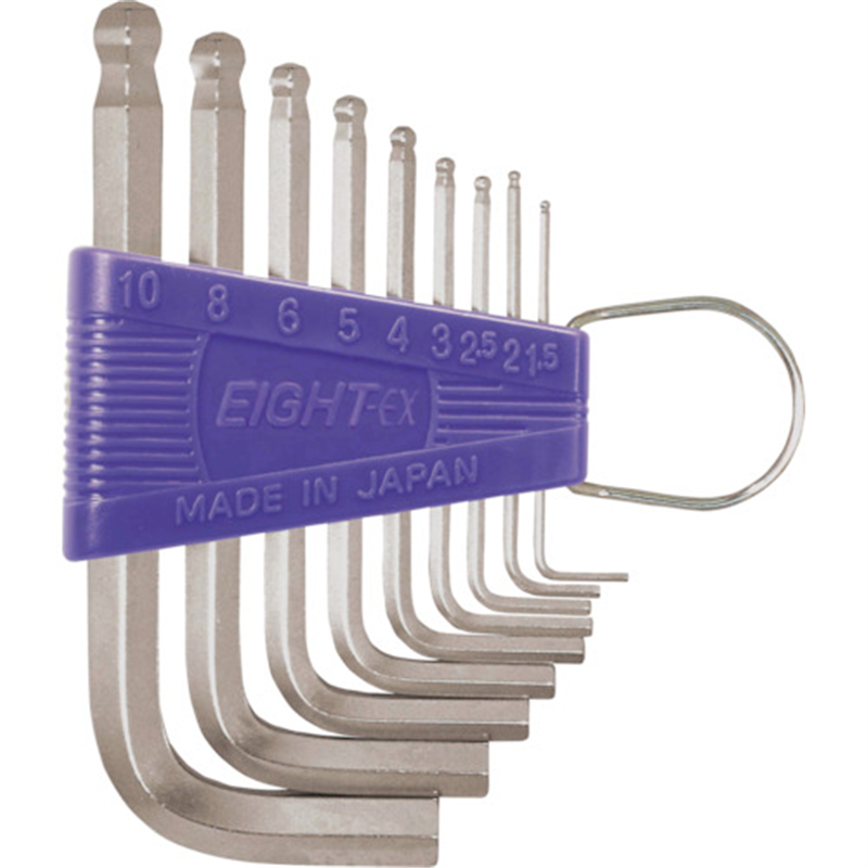 EIGHT 六角棒スパナ テーパーヘッド 標準寸法 9本セット 1.5~10mm 1セット（ご注文単位1セット）【直送品】