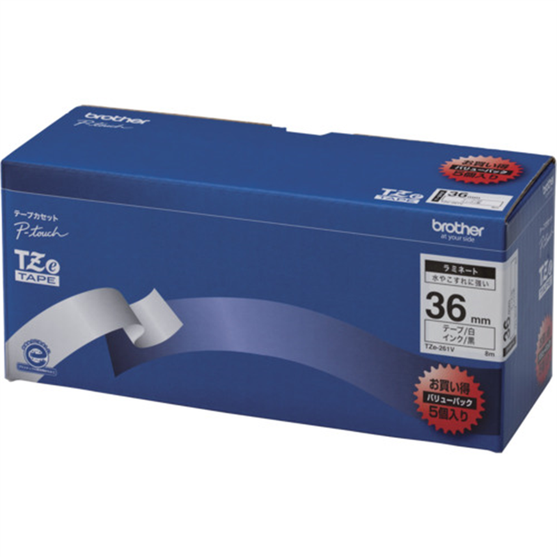 brother TZeテープ 黒文字/白地/36mm (お徳用パック5個入) 1箱（ご注文単位1箱）【直送品】