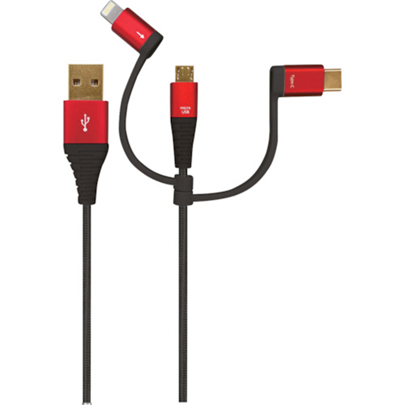 air-J プレミアム3in1 USB充電ケーブル 2M RD 1個（ご注文単位1個）【直送品】