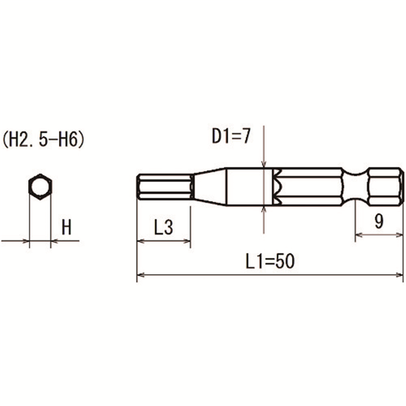 近江 六角6.35 溝9差込 ヘキサゴンビット H6 全長50 1本（ご注文単位10本）【直送品】