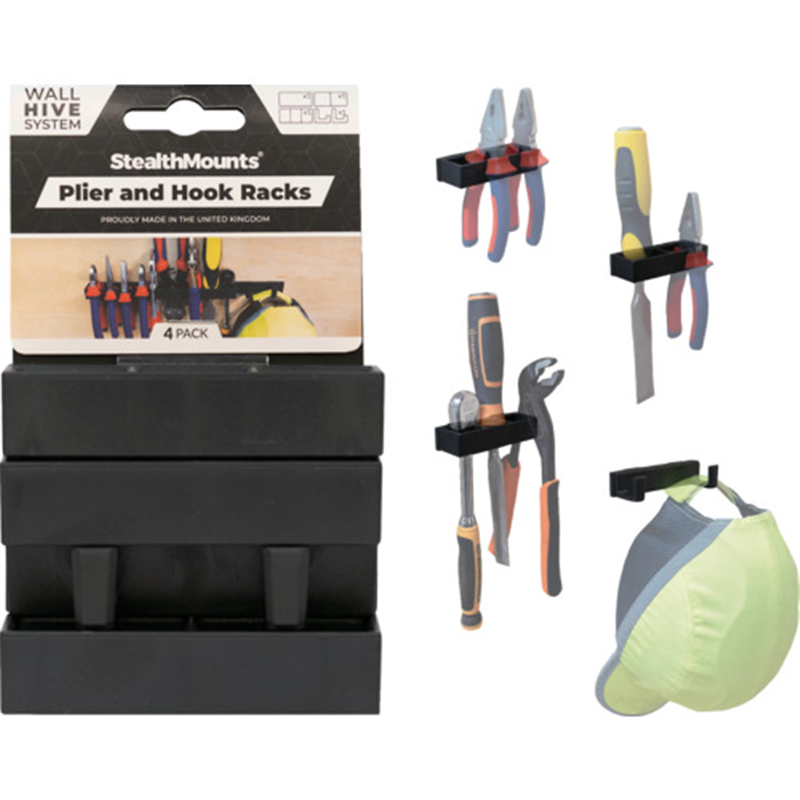 ステルスマウント ウォールハイブシステムプライヤーフックセット(4個入り)ブラック 1セット（ご注文単位1セット）【直送品】