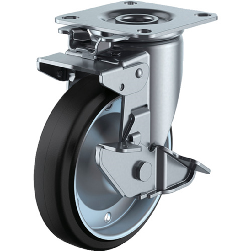 ユーエイ プレート式 自在 キャスター ゴム 車輪径130mm 旋回固定・ストッパー付き Jタイプ J2K-S型 取付寸法80×80(75×75) 1個（ご注文単位1個）【直送品】