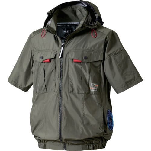 トラスコ中山 快適ウェア サイドファン半袖フードジャケット 3L カーキ 1枚(ご注文単位1枚)【直送品】