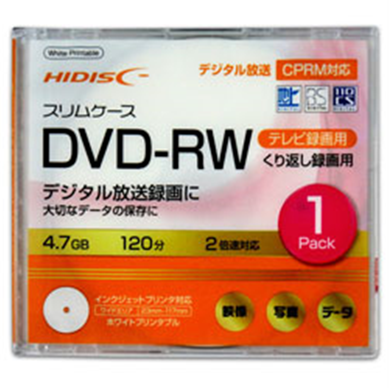 HIDISC 録画用DVD-RW HIDISC  HDDRW12NCP1SC ［1枚 /4.7GB /インクジェットプリンター対応］ HDDRW12NCP1SC 1個（ご注文単位1個）【直送品】