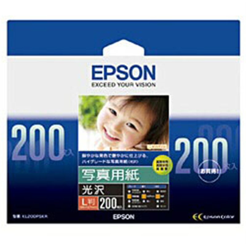 エプソン 写真用紙 光沢 （L判・200枚）　KL200PSKR KL200PSKR KL200PSKR 1個（ご注文単位1個）【直送品】
