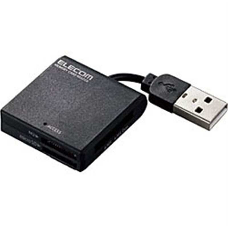 エレコム カードリーダー USB 2.0 ケーブル固定 【SD / SDHC / SDXC / microSD / microSDHC / microSDXC / MMC / RS-MMC 等対応】 Windows11 Mac マイクロSD ブラック MRK009BK 1個（ご注文単位1個）【直送品】