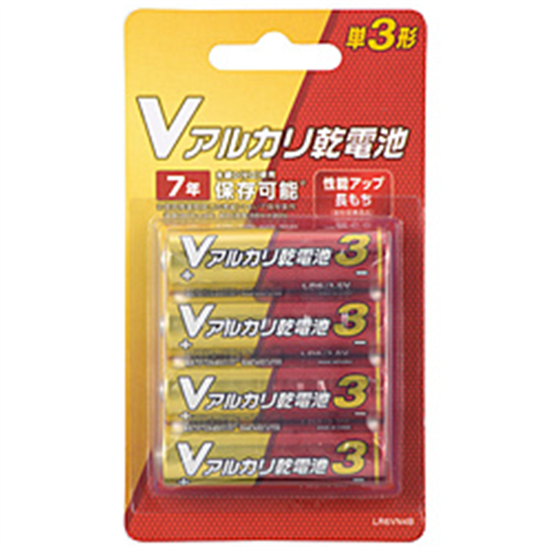 オーム電機 Vアルカリ乾電池 単3形 4本パック   LR6VN4B ［4本 /アルカリ］ LR6VN4B 1個（ご注文単位1個）【直送品】