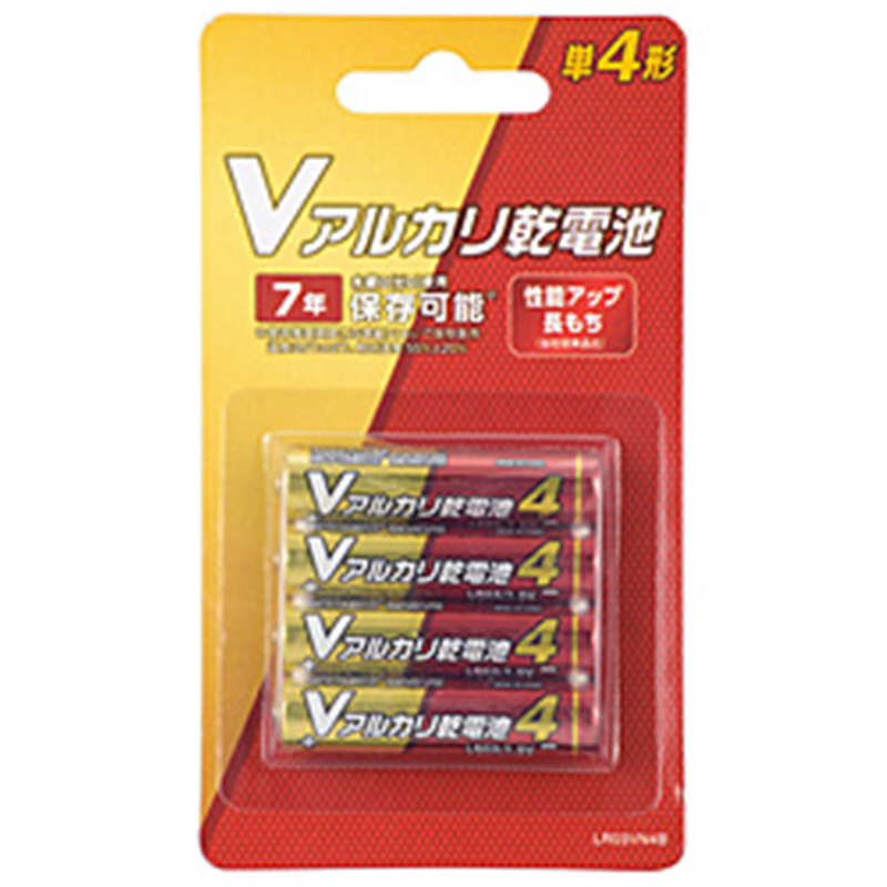 オーム電機 Vアルカリ乾電池 単4形 4本パック   LR03VN4B ［4本 /アルカリ］ LR03VN4B 1個（ご注文単位1個）【直送品】