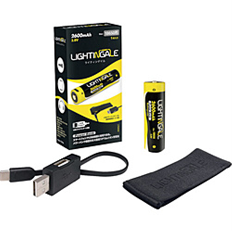 ライティンゲイルジャパン スマホにも給電できるリチウムイオン充電池2600mA/USB-TYPEC/18650タイプ LTG0002 1個(ご注文単位1個)【直送品】