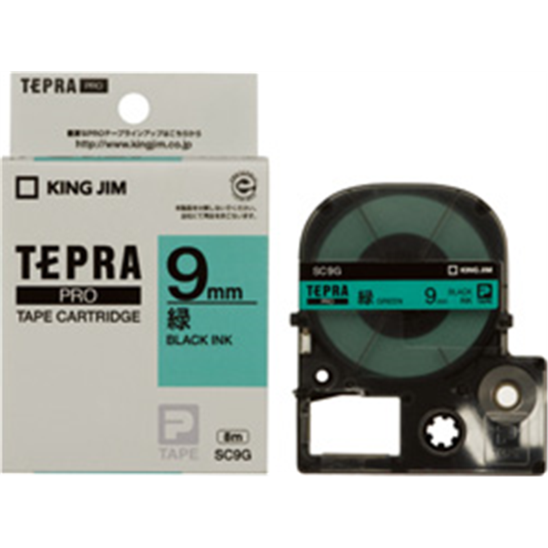 キングジム カラーラベル(パステル)テープ SC9G 緑 ［黒文字 /9mm幅］ SC9 1個（ご注文単位1個）【直送品】
