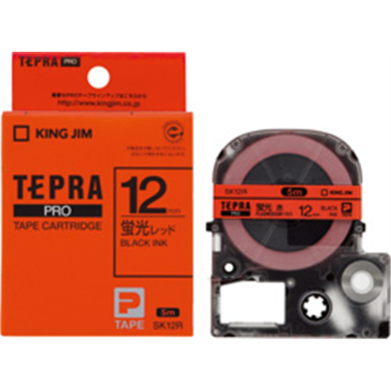 キングジム カラーラベル(蛍光色) テープ SK12R 蛍光レッド ［黒文字 /12mm幅］ SK12R 1個（ご注文単位1個）【直送品】