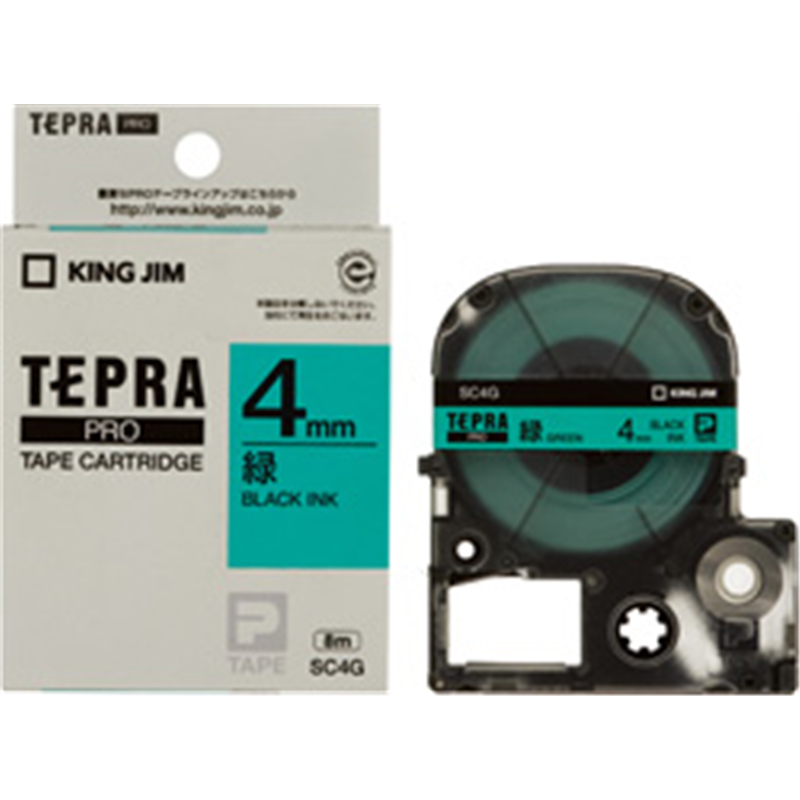 キングジム カラーラベル(パステル)テープ SC4G 緑 ［黒文字 /4mm幅］ SC4 1個（ご注文単位1個）【直送品】