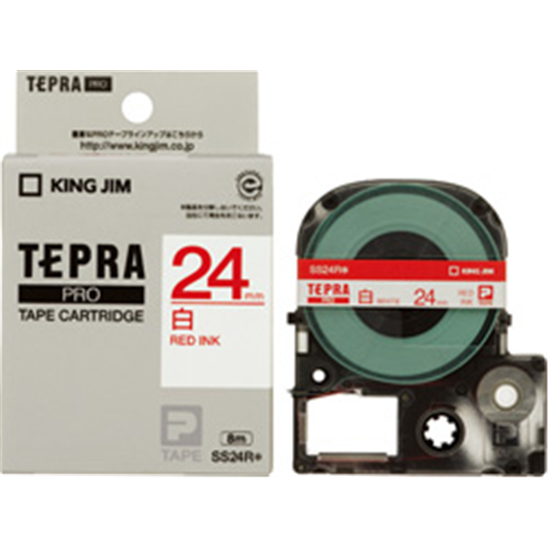 キングジム 白ラベルテープ SS24R 白 ［赤文字 /24mm幅］ SS24R 1個（ご注文単位1個）【直送品】