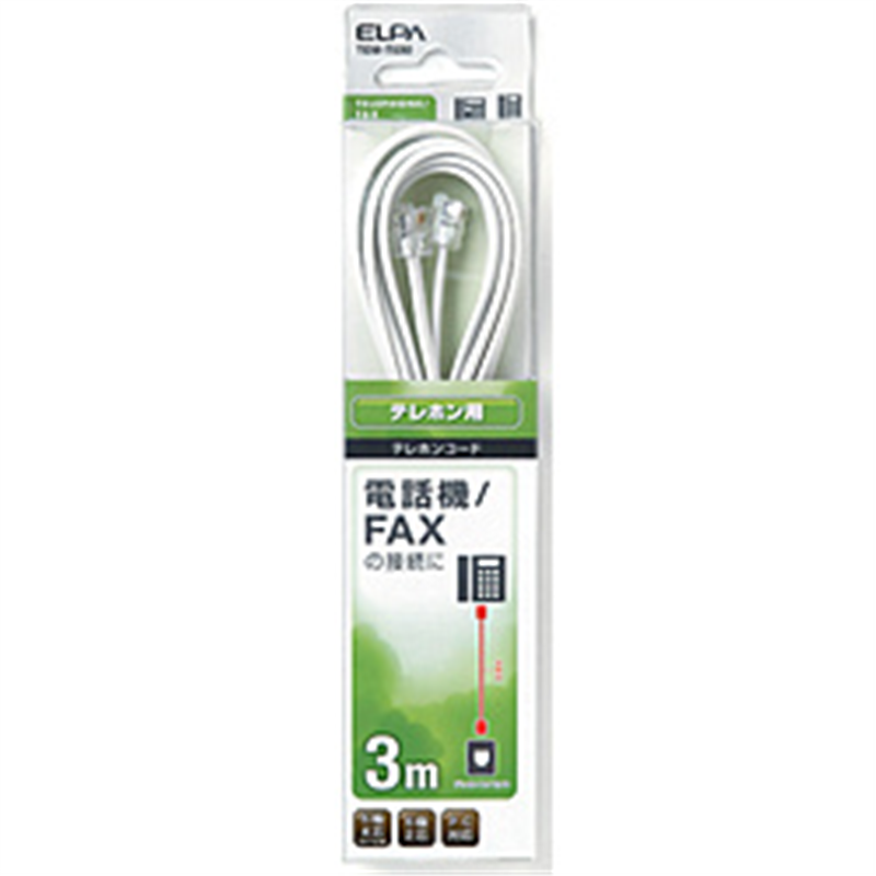 ELPA 6極4芯・2芯兼用テレホンコード 3m   TEW-T030 TEWT030 1個（ご注文単位1個）【直送品】
