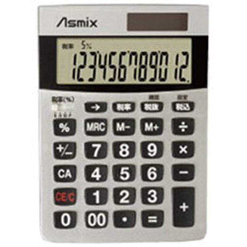 アスカ 消費税電卓 Sサイズ Asmix シルバー C1226S ［12桁 /W税率対応］ C1226S 1個（ご注文単位1個）【直送品】