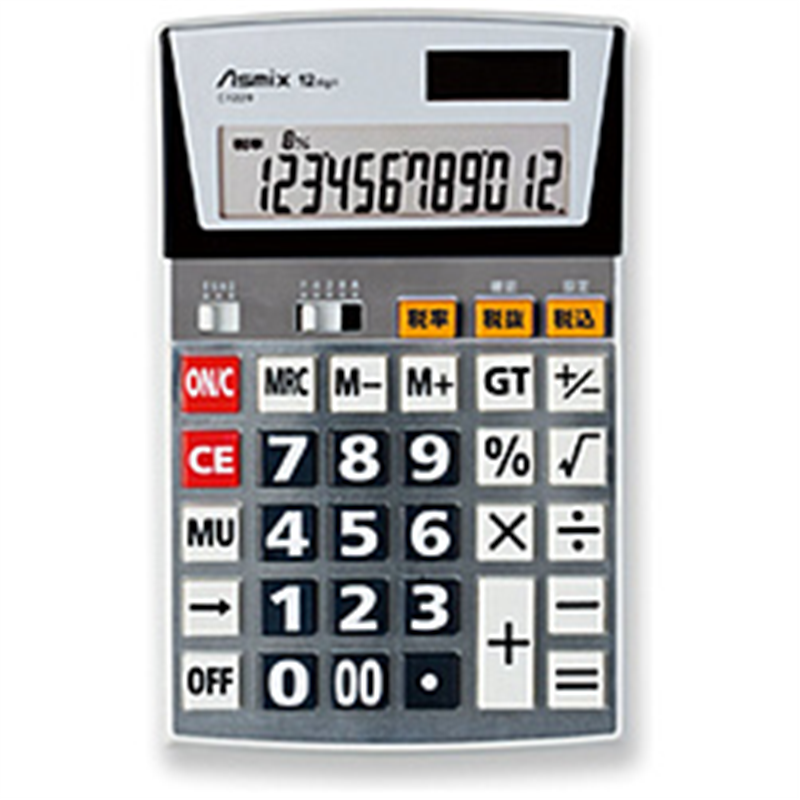 アスカ ビジネス電卓 税率設定対応 Lサイズ Asmix シルバー C1229 ［12桁 /W税率非対応］ C1229 1個（ご注文単位1個）【直送品】
