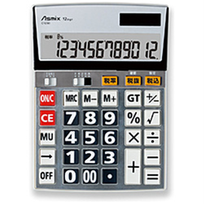 アスカ ビジネス電卓 税率設定対応 LLサイズ Asmix シルバー C1230 ［12桁 /W税率非対応］ C1230 1個（ご注文単位1個）【直送品】