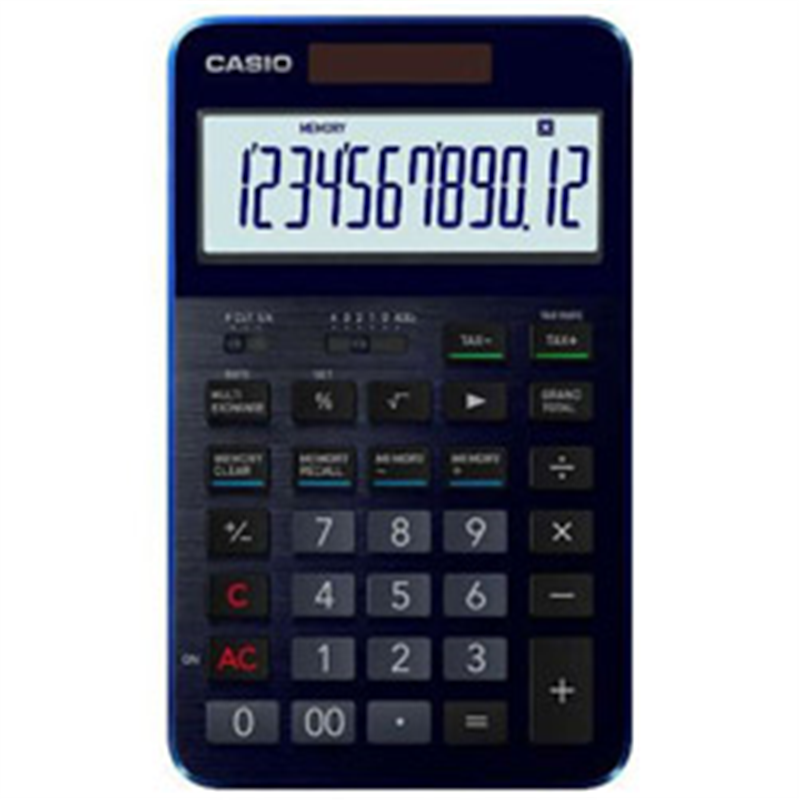 カシオ プレミアム電卓  ネイビーブルー S100 BU ［12桁 /W税率非対応］ S100BU 1個（ご注文単位1個）【直送品】