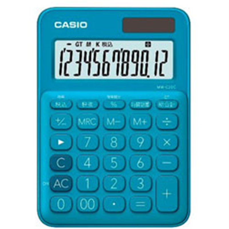 カシオ カラフル電卓  レイクブルー MW-C20C-BU-N ［12桁 /W税率非対応］ MWC20CBUN 1個（ご注文単位1個）【直送品】