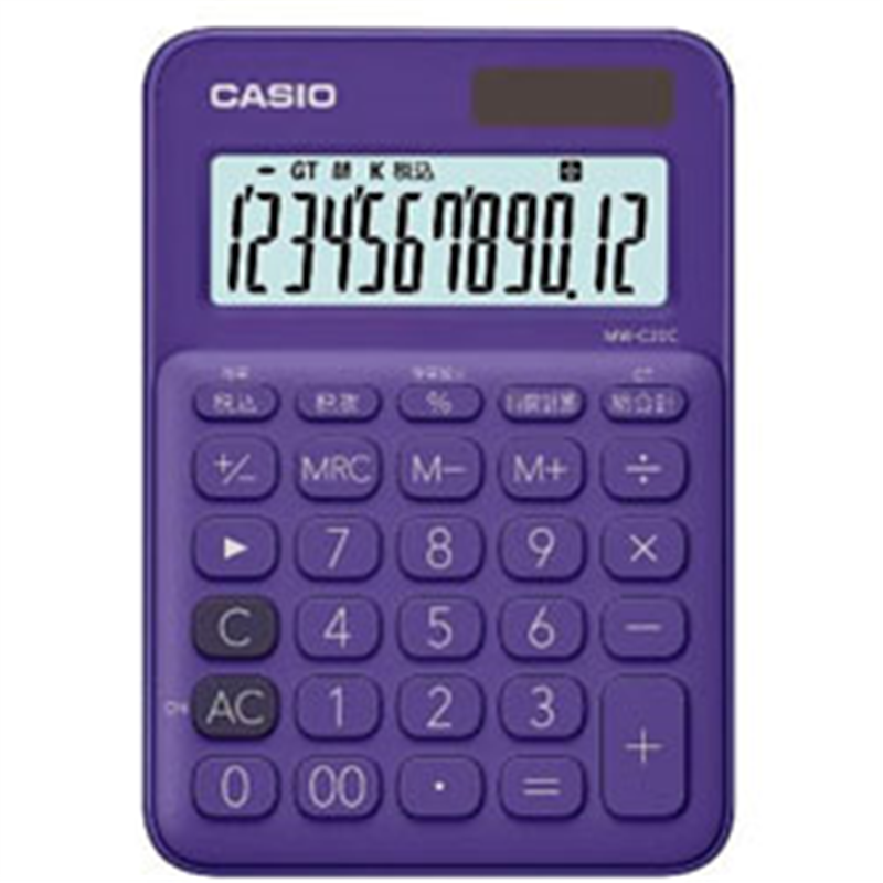 カシオ カラフル電卓  パープル MW-C20C-PL-N ［12桁 /W税率非対応］ MWC20CPLN 1個（ご注文単位1個）【直送品】
