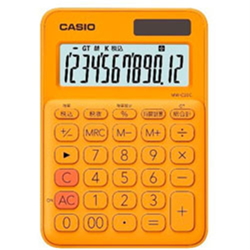 カシオ カラフル電卓  オレンジ MW-C20C-RG-N ［12桁 /W税率非対応］ MWC20CRGN 1個（ご注文単位1個）【直送品】