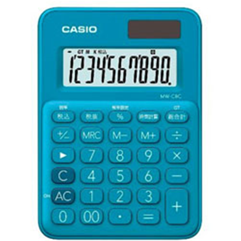カシオ カラフル電卓  レイクブルー MW-C8C-BU-N ［10桁 /W税率非対応］ MWC8CBUN 1個（ご注文単位1個）【直送品】