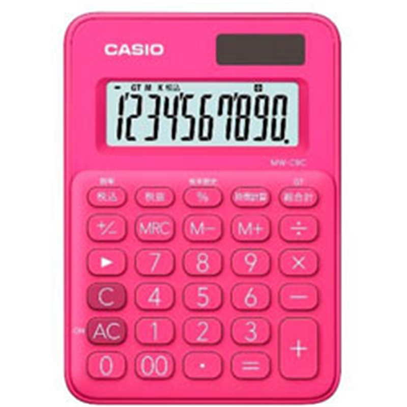 カシオ カラフル電卓  ビビッドピンク MW-C8C-RD-N ［10桁 /W税率非対応］ MWC8CRDN 1個（ご注文単位1個）【直送品】