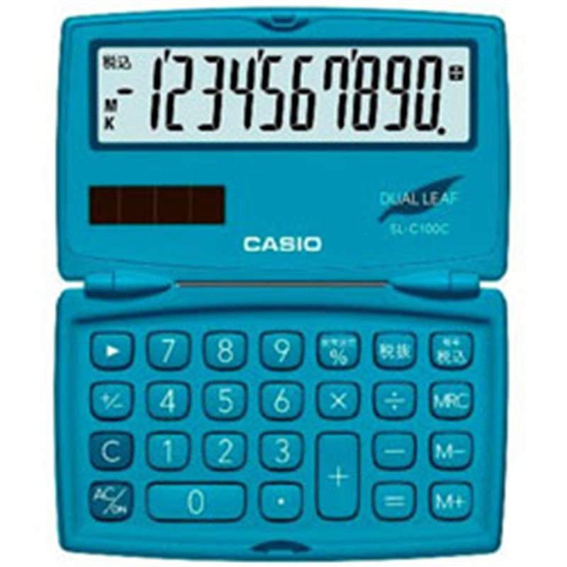 カシオ カラフル電卓  レイクブルー SL-C100C-BU-N ［10桁 /W税率非対応］ SLC100CBUN 1個（ご注文単位1個）【直送品】