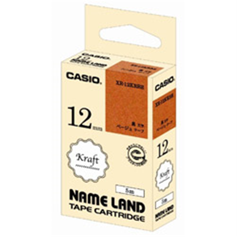カシオ クラフトテープ NAME LAND（ネームランド） ベージュ XR-12KRBE ［黒文字 /12mm幅］ XR12KRBE 1個（ご注文単位1個）【直送品】