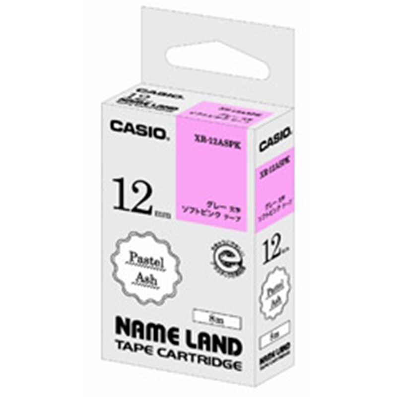 カシオ パステルアッシュテープ NAME LAND（ネームランド） ソフトピンク XR-12ASPK ［グレー文字 /12mm幅］ XR12ASPK 1個（ご注文単位1個）【直送品】