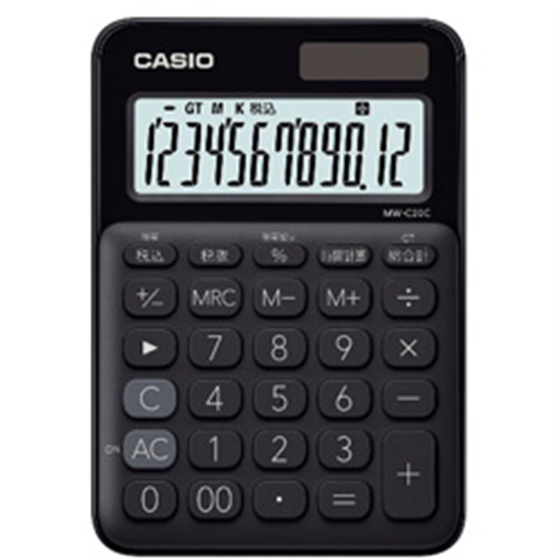 カシオ カラフル電卓 MW-C20C-BK-N ブラック ［12桁］ MWC20CBKN 1個（ご注文単位1個）【直送品】