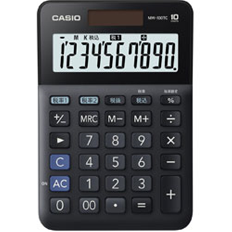 カシオ W税計算対応電卓 MW-100TC-BK-N ブラック ［W税率対応 /10桁］ MW100TCBKN 1個（ご注文単位1個）【直送品】