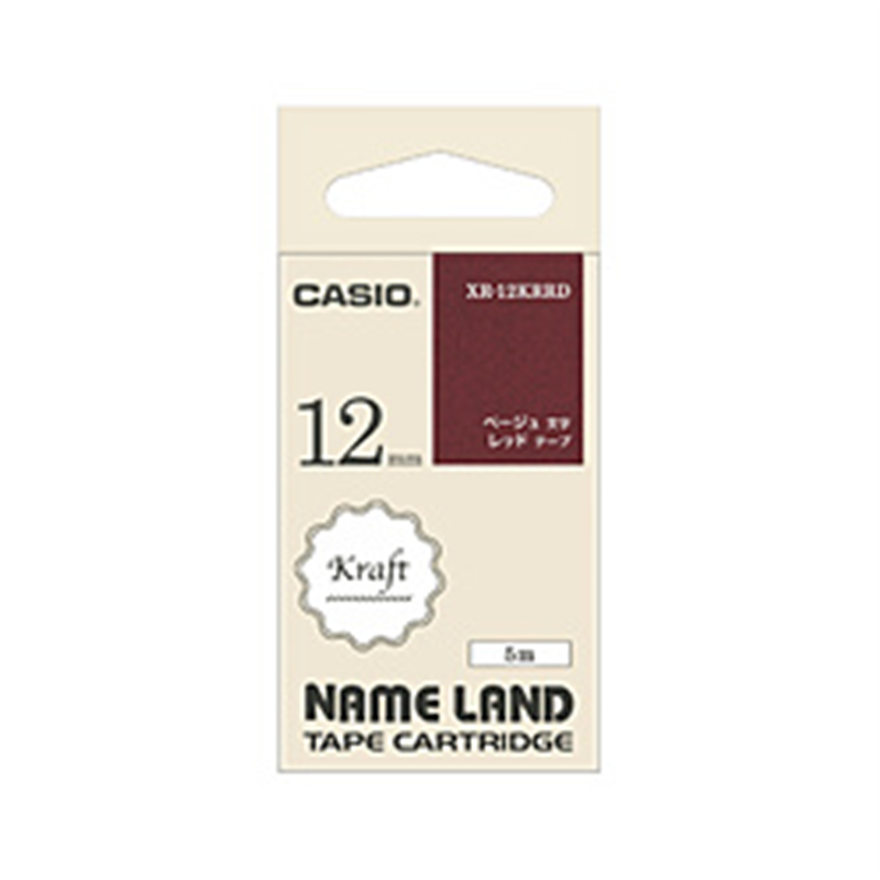 カシオ ラベルライターテープ NAME LAND（ネームランド） レッド XR-12KRRD ［ベージュ文字 /12mm幅］ XR12KRRD 1個（ご注文単位1個）【直送品】