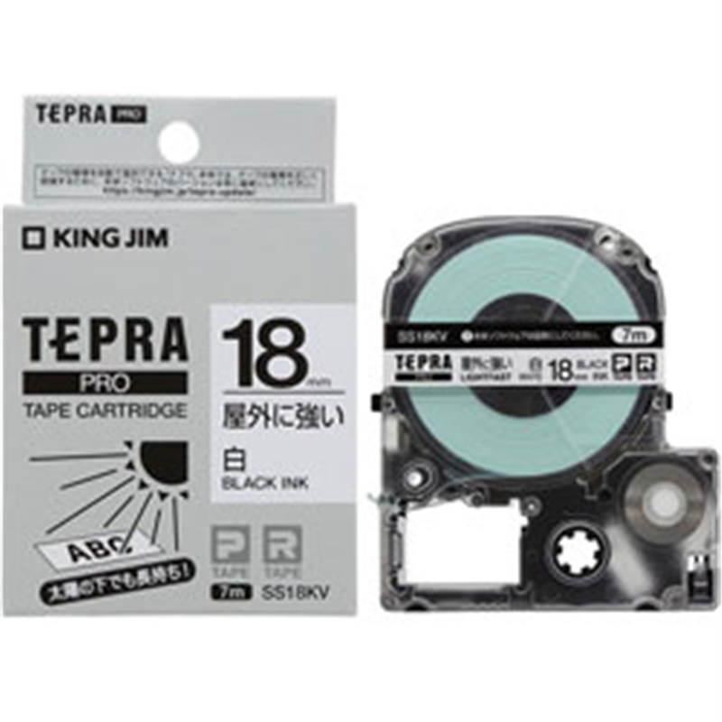キングジム PROテープカートリッジ　屋外に強いラベル SS18KV 白 ［黒文字 /18mm幅］ SS18KV 1個（ご注文単位1個）【直送品】