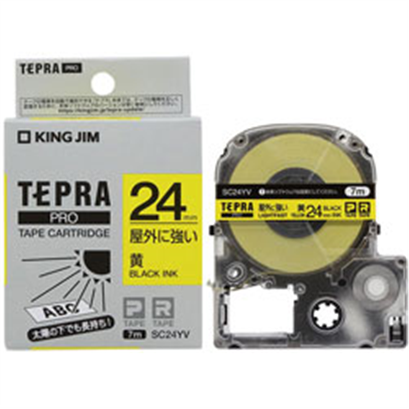 キングジム PROテープカートリッジ　屋外に強いラベル SC24YV 黄 ［黒文字 /24mm幅］ SC24YV 1個（ご注文単位1個）【直送品】