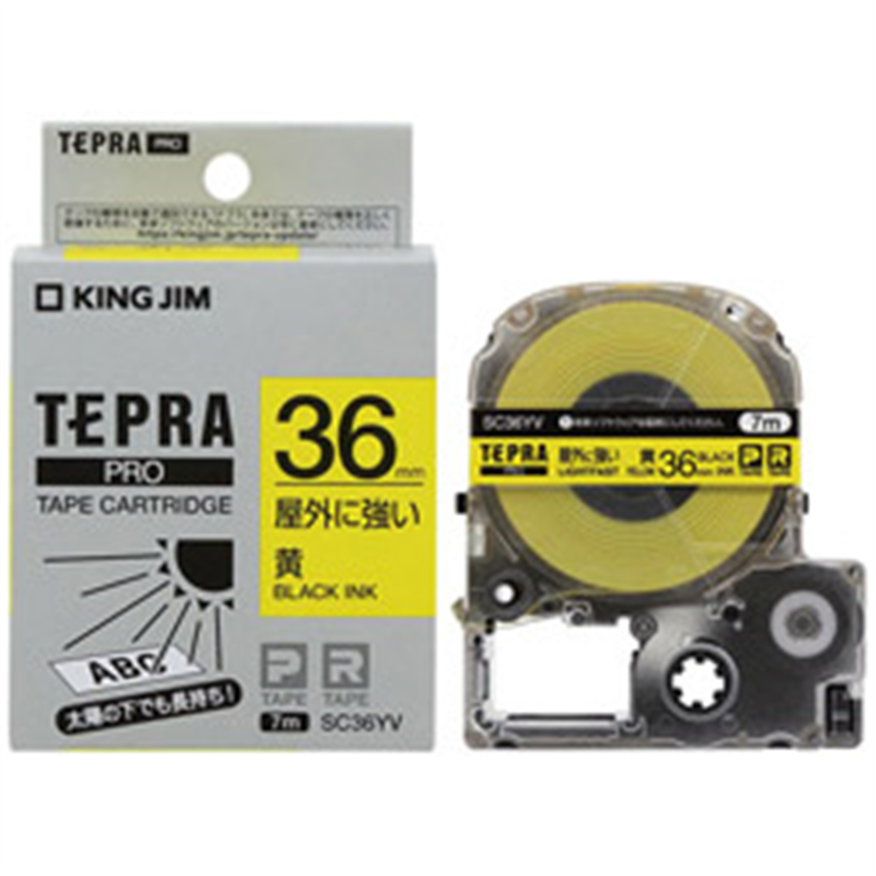 キングジム PROテープカートリッジ　屋外に強いラベル SC36YV 黄 ［黒文字 /36mm幅］ SC36YV 1個（ご注文単位1個）【直送品】