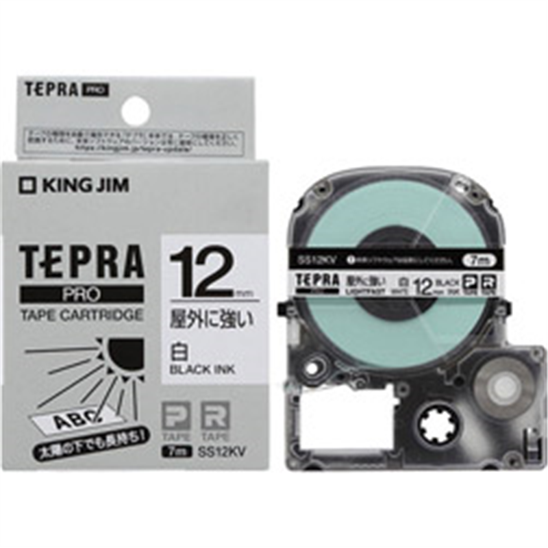 キングジム PROテープカートリッジ　屋外に強いラベル SS12KV 白 ［黒文字 /12mm幅］ SS12KV 1個（ご注文単位1個）【直送品】