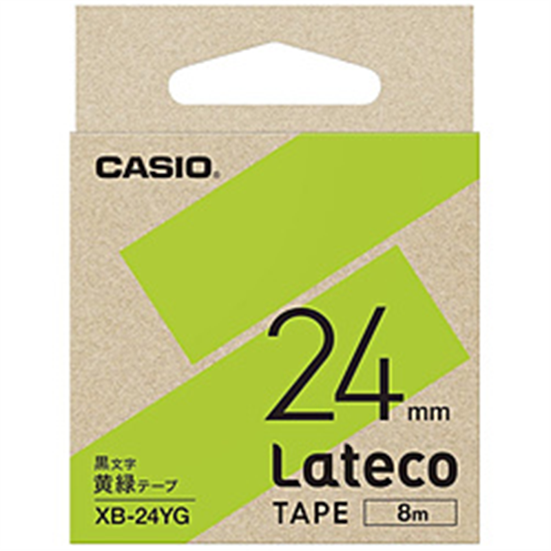 カシオ ラベルライターLateco用テープ  黄緑 XB-24YG ［黒文字 /24mm幅］ XB24YG 1個（ご注文単位1個）【直送品】