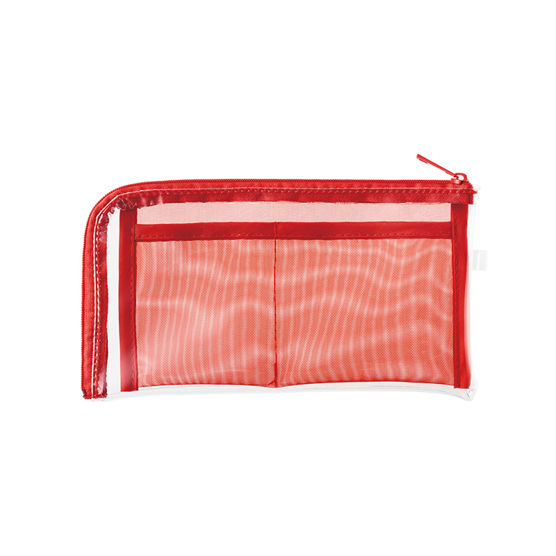 MARKLESS STYLE メッシュポケットクリアロングポーチ レッド TP-0041-002 1個(ご注文単位1個)【直送品】