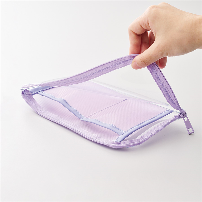 MARKLESS STYLE メッシュポケットクリアロングポーチ ライトブルー TP-0041-034 1個(ご注文単位1個)【直送品】