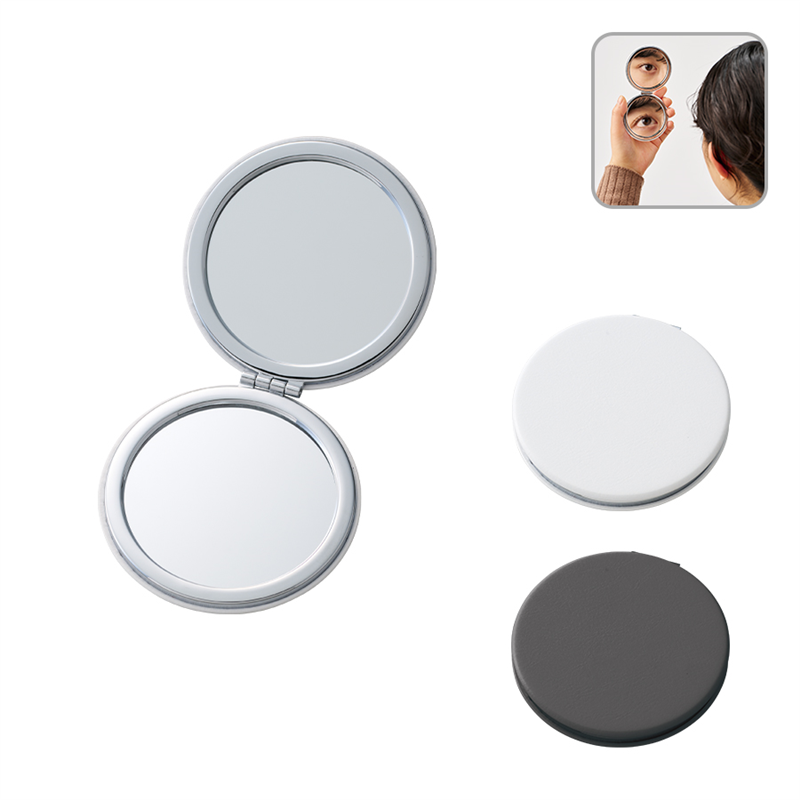 MARKLESS STYLE 全面印刷できる合皮コンパクトミラー ラウンド WT TM-0075-044 1個（ご注文単位1個）【直送品】