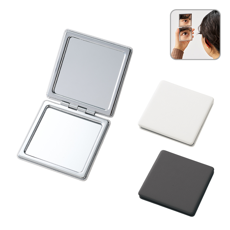 MARKLESS STYLE 全面印刷できる合皮コンパクトミラー スクエア BK TM-0076-009 1個（ご注文単位1個）【直送品】