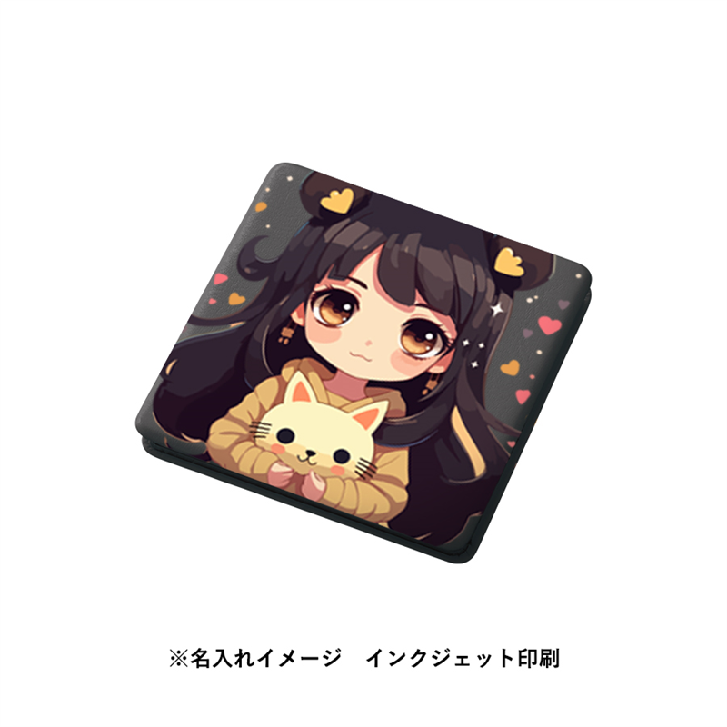 MARKLESS STYLE 全面印刷できる合皮コンパクトミラー スクエア BK TM-0076-009 1個(ご注文単位1個)【直送品】