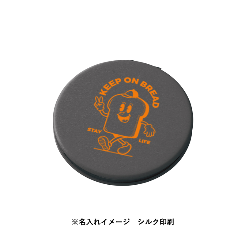 MARKLESS STYLE 全面印刷できる合皮コンパクトミラー ラウンド BK TM-0075-009 1個(ご注文単位1個)【直送品】