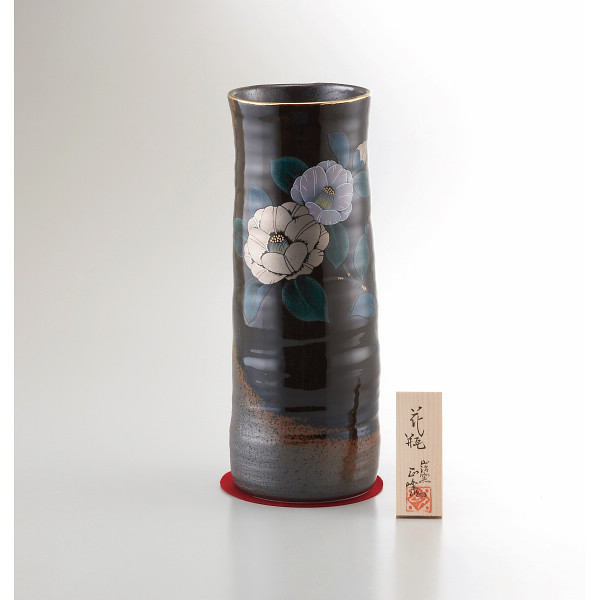 シャディ 美濃焼　１０号黒伊賀長花瓶　プラチナ山茶花 1個(ご注文単位1個)  【直送品】