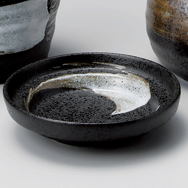 金正陶器 黒結晶白刷毛そば薬味皿 1個(ご注文単位1個)【直送品】