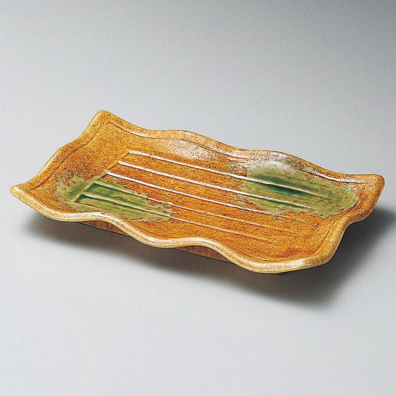 金正陶器 波型伊賀織部焼物皿 1個(ご注文単位1個)【直送品】