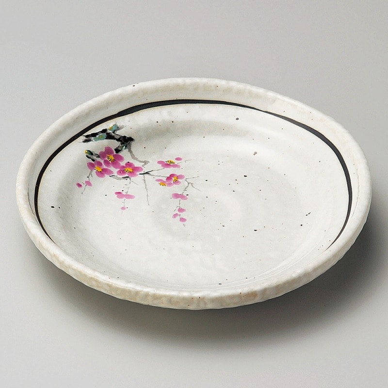 金正陶器 粉引ライン紅梅ナブリ4.0皿 1個(ご注文単位1個)【直送品】