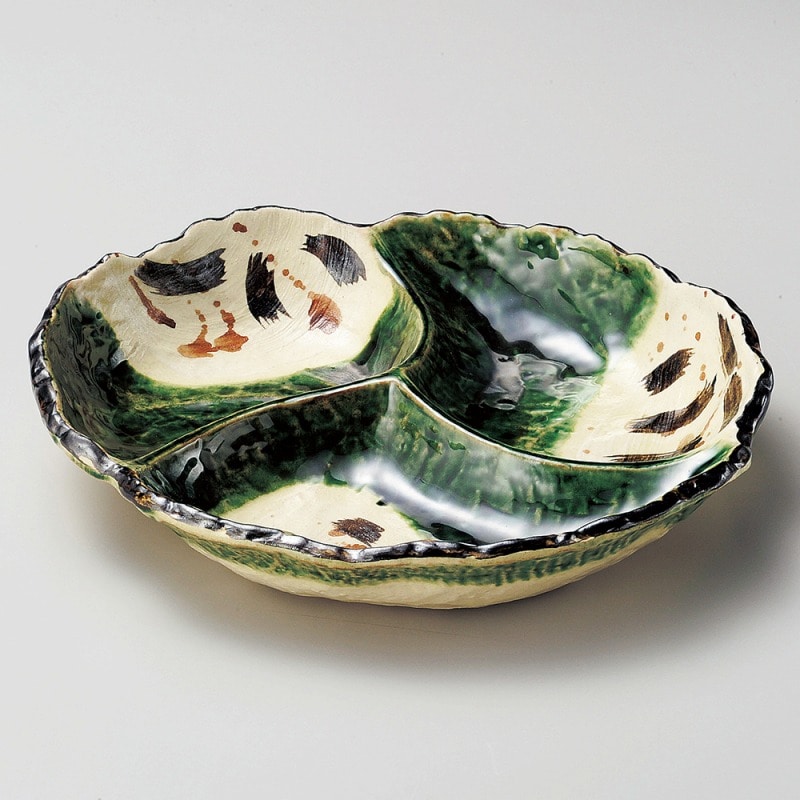 金正陶器 織部錆絵三ツ仕切皿(小) 1個(ご注文単位1個)【直送品】