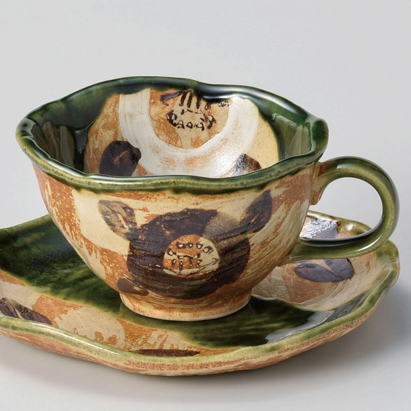 金正陶器 織部山茶花コーヒー碗 1個 ※カップ単品のみ（ご注文単位1個）【直送品】